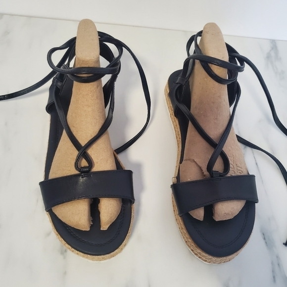 Asos Black Braided Wedge Flatforms Sandals - Picture 2 of 4